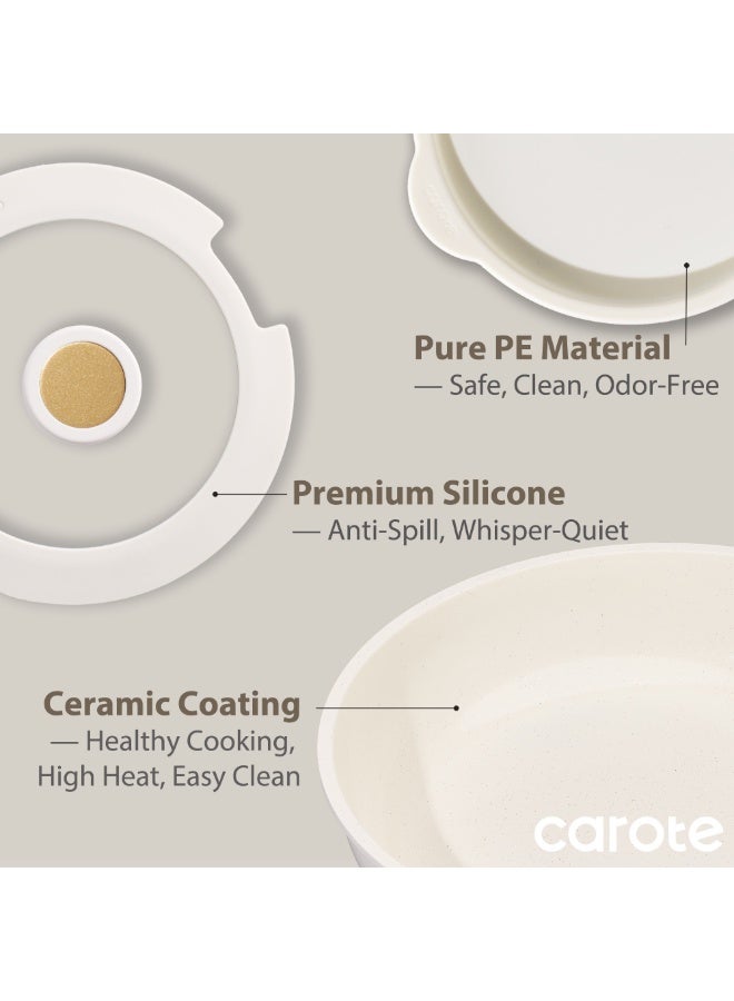 Carote 6-Piece Ceramic Cookware Set with Detachable Handle, Stackable Frying Pan & Saucepan with Lids, PFAS-Free Nonstick Healthy Cooking Set, All Kitchen Stovetop Compatible, Dishwasher Safe (Cream) - Image 3